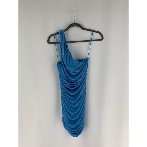 Lioness The Goddess Mini Ruched Dress Womens 8 One Shoulder Blue New Short - Picture 3 of 11